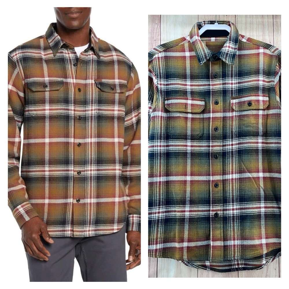 Orvis Flannel‎ Shacket Shirt Mens Sz S Olive Plaid Heavyweight Outdoor Workwear